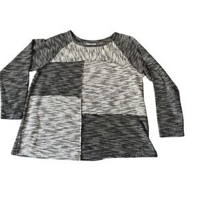 Style & Co Womens Patchwork Textured Knit Top Deep Black Large NEW
